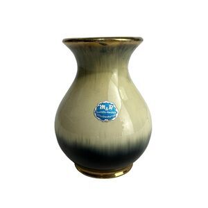 m&r west Germany art pottery vase 8010 Small 4 In. Metallic Gold Drip Graze